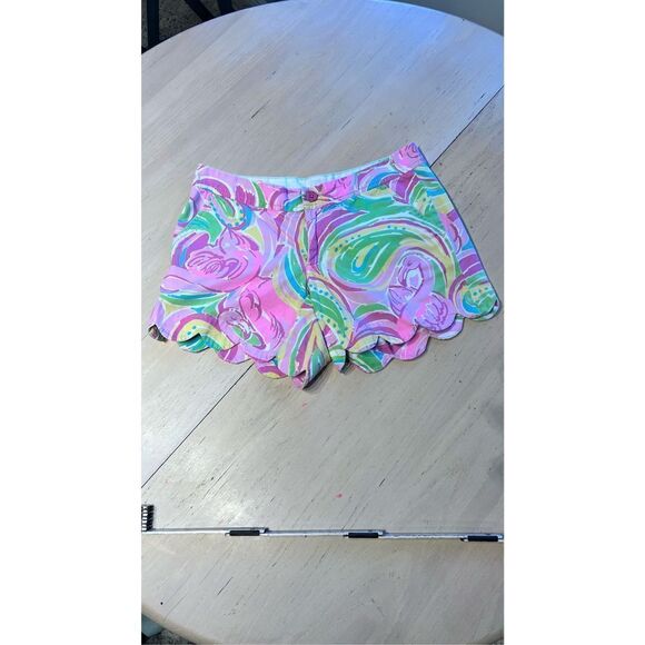 LILLY PULITZER BUTTERCUP SCALLOP TRIM FLAMINGO PAISLEY WOMENS SZ 0 - Picture 1 of 8
